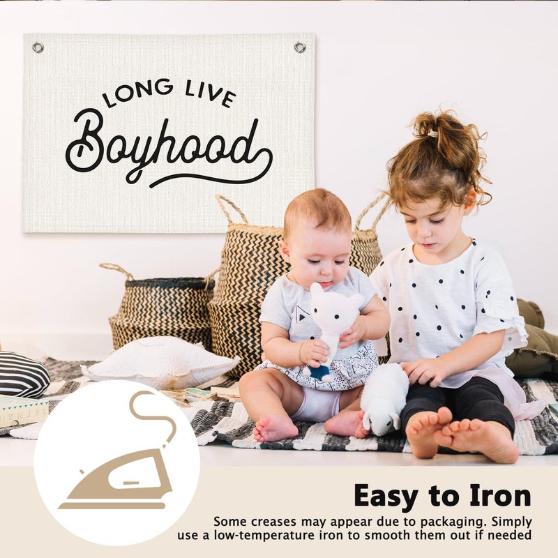 ETVISO Long Live Boyhood Minimalist Boys Room Decor - Linen Banner Wall Hanging Canvas Banner Flag Decor for Toddler Boy Bedroom Nursery Playroom - Image 4